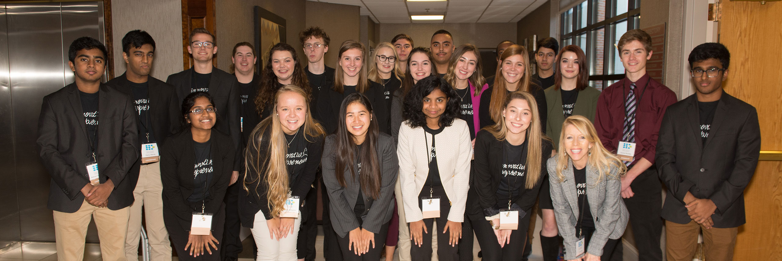 Students posing before an international business trip